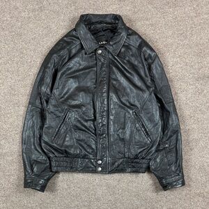 Vintage 90s Wilsons Leather Black Full Zip Bomber Jacket Men’s XL Moto Grunge